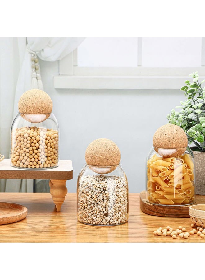 Cunhill 3 Pcs Glass Jar with Ball Cork Lid Decorative Round Bottle Sealed Canister Jar Storage Container Organizer with Airtight Seal Wooden Lid for Food Coffee Bean Candy Biscuits Spice(500 ML/ 17 Oz) - Image 4